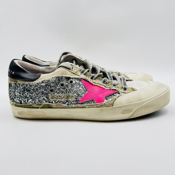 Golden Goose Pink and Silver Star Sneakers - Picture 1 of 9